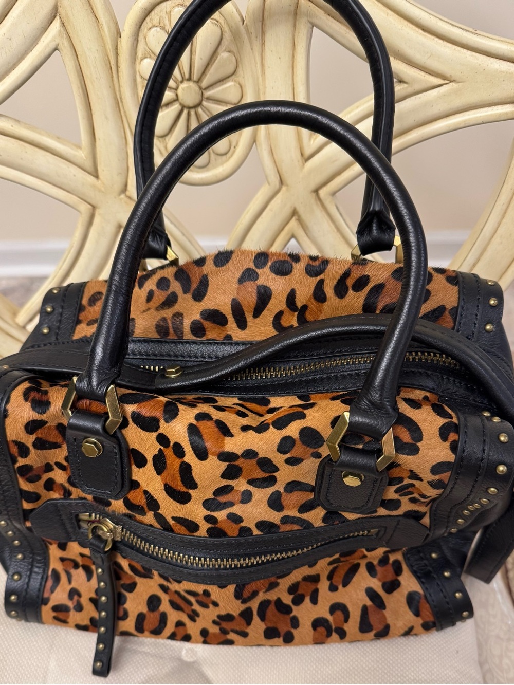orYANY Leopard Print Satchel with Black Trim with dust bag - Picture 2 of 7